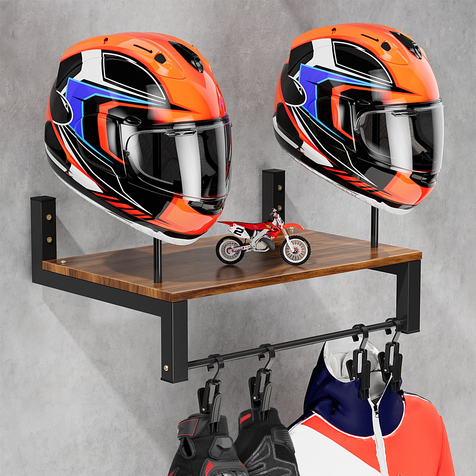 Motorcycle Gear Display Rack - A Sturdy Wooden Display Rack for