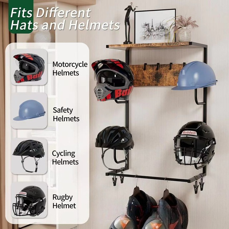 Wooden Wall Mounted Helmet Hol - Motorcycle Gear Display Rack avis et prix